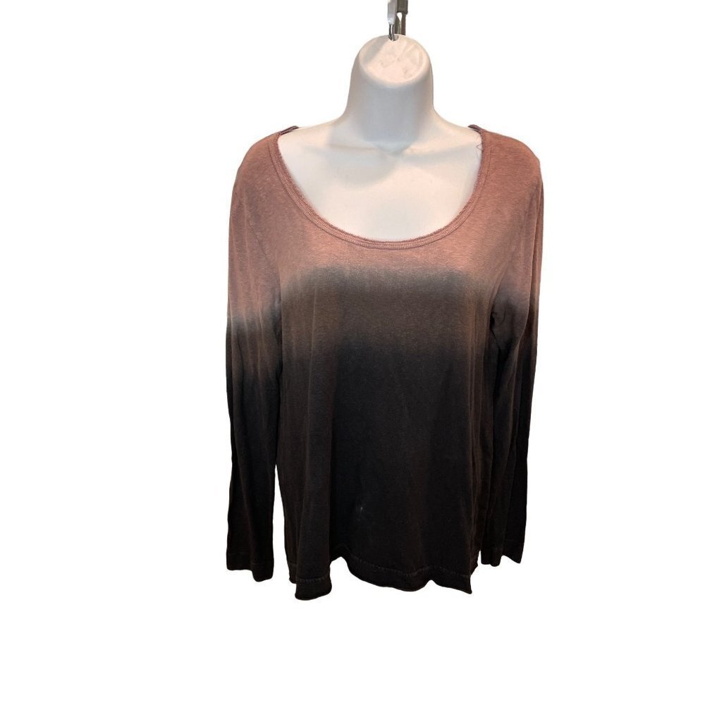 Gramicci Ombre Color Block Long Sleeve Wide Neck Pullover Shirt Sz M